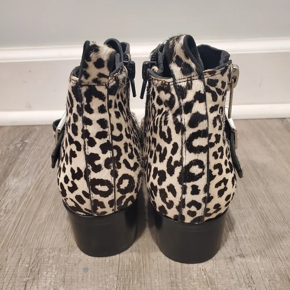 NEW Marc Fisher Elizabeth Sulcer Yanila Buckle Bootie Calf Hair Leopard …